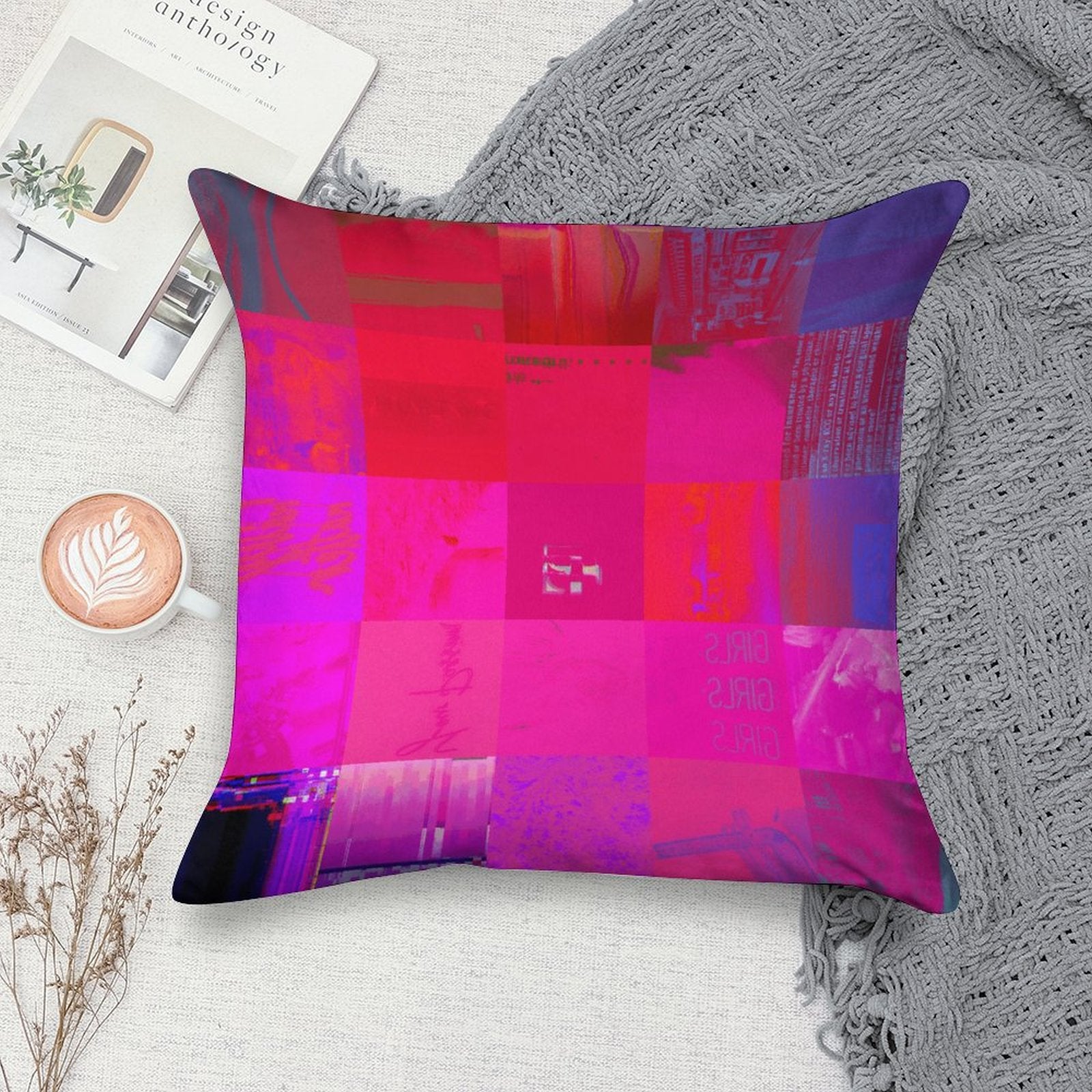 X-Ray Girls Glitch Art Grid Hot Pink Digital Distortion Velvet Pillowcase