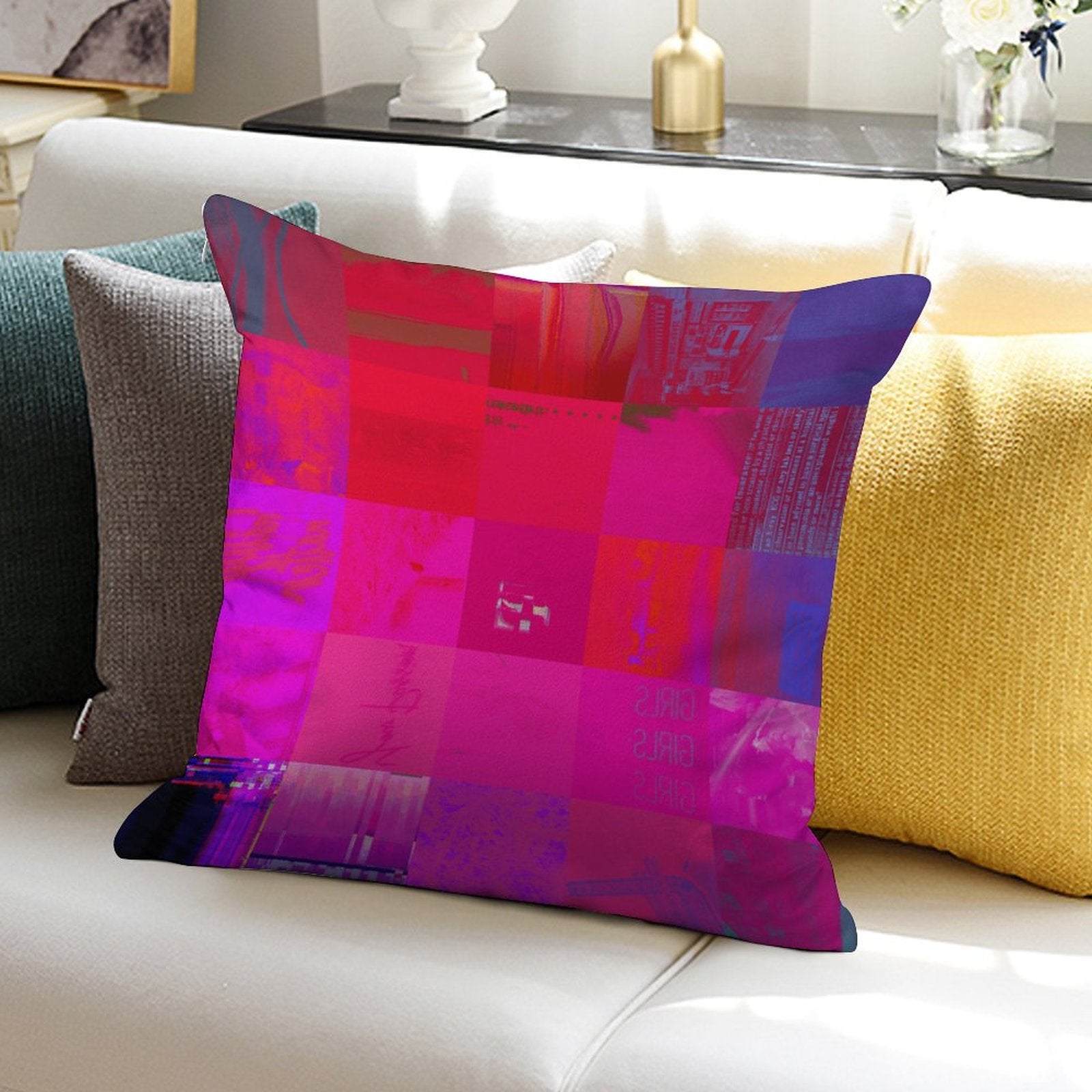 X-Ray Girls Glitch Art Grid Hot Pink Digital Distortion Velvet Pillowcase