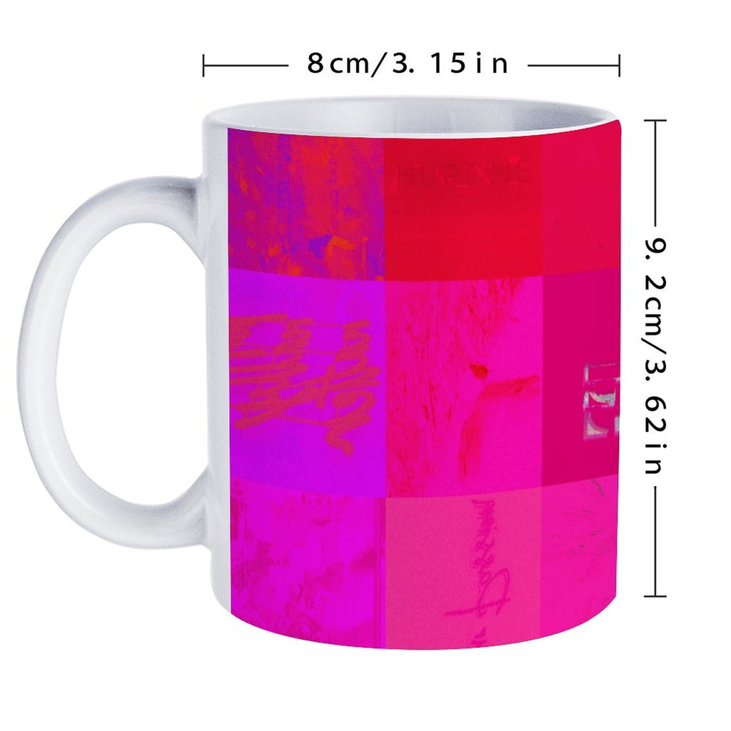 X-Ray Girls Glitch Art Grid Hot Pink Digital Distortion 14oz White Ceramic Mug with Handle