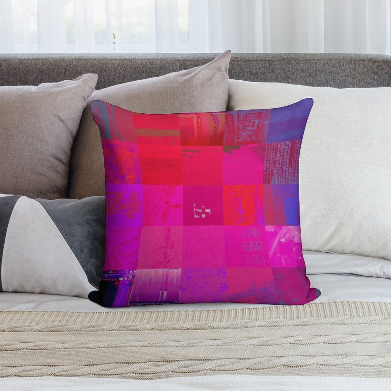 X-Ray Girls Glitch Art Grid Hot Pink Digital Distortion Ultra-soft Pillowcase