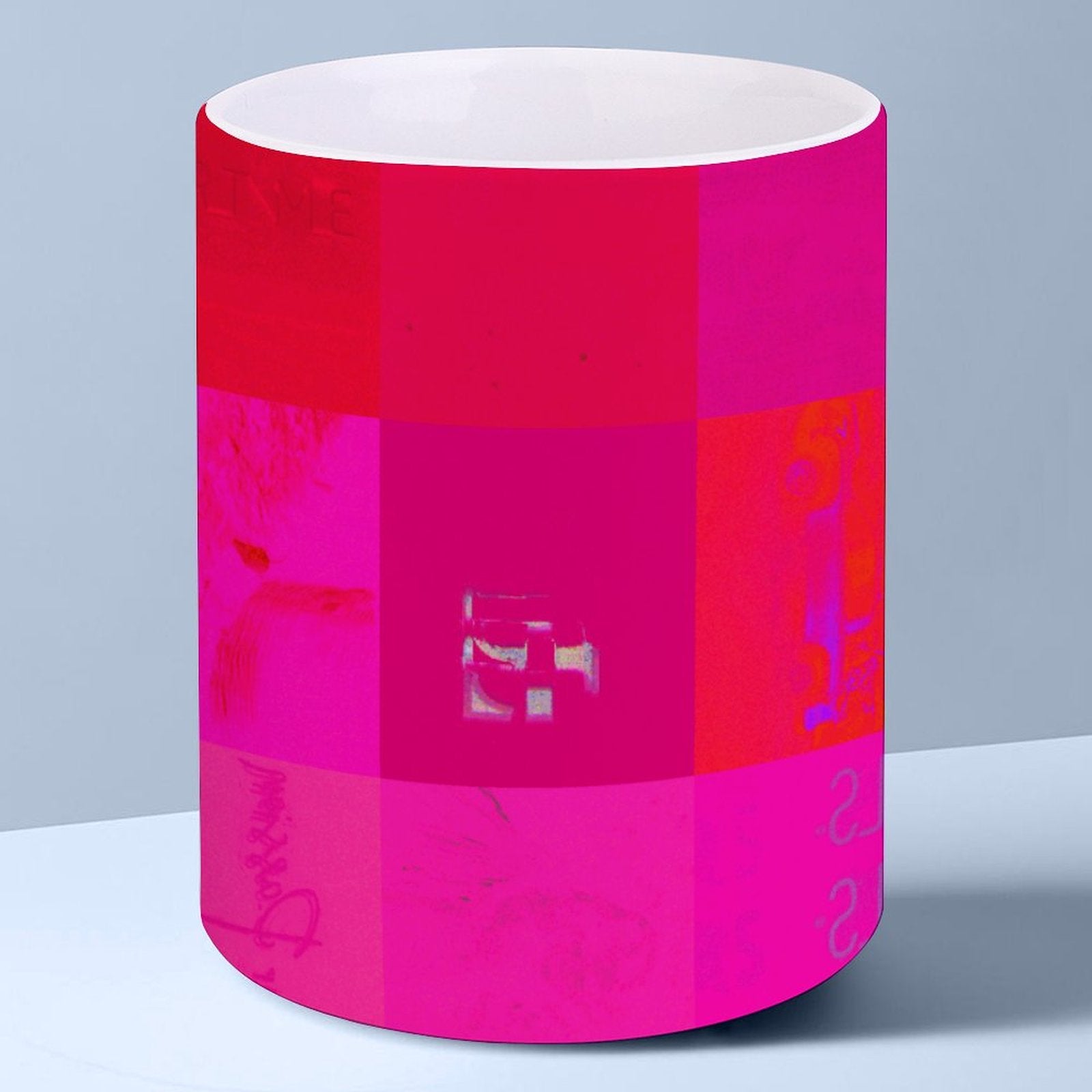 X-Ray Girls Glitch Art Grid Hot Pink Digital Distortion 14oz White Ceramic Mug with Handle