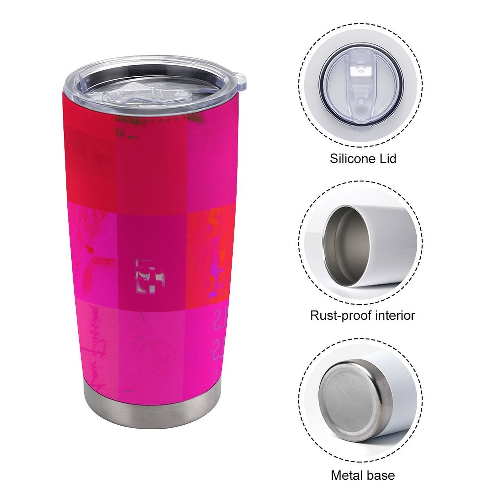 X-Ray Girls Glitch Art Grid Hot Pink Digital Distortion 20oz Insulated Stainless Steel Cup with Lid