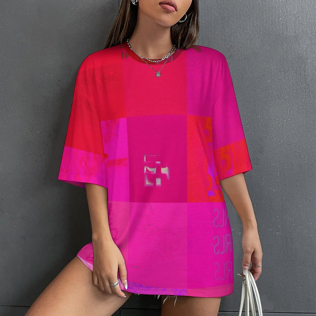 X-Ray Girls Glitch Art Grid Hot Pink Digital Distortion Cotton Men's Half-Sleeve T-Shirt