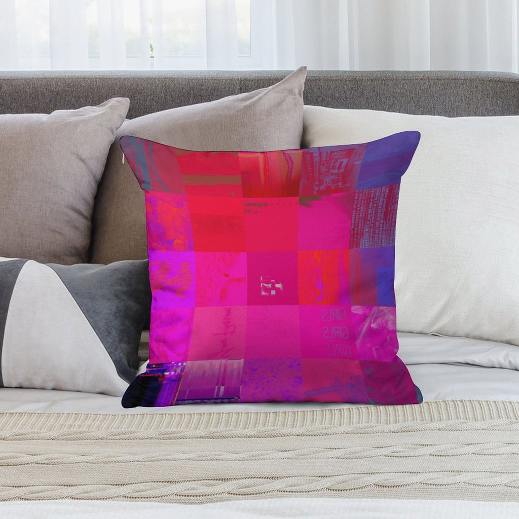 X-Ray Girls Glitch Art Grid Hot Pink Digital Distortion Velvet Pillowcase