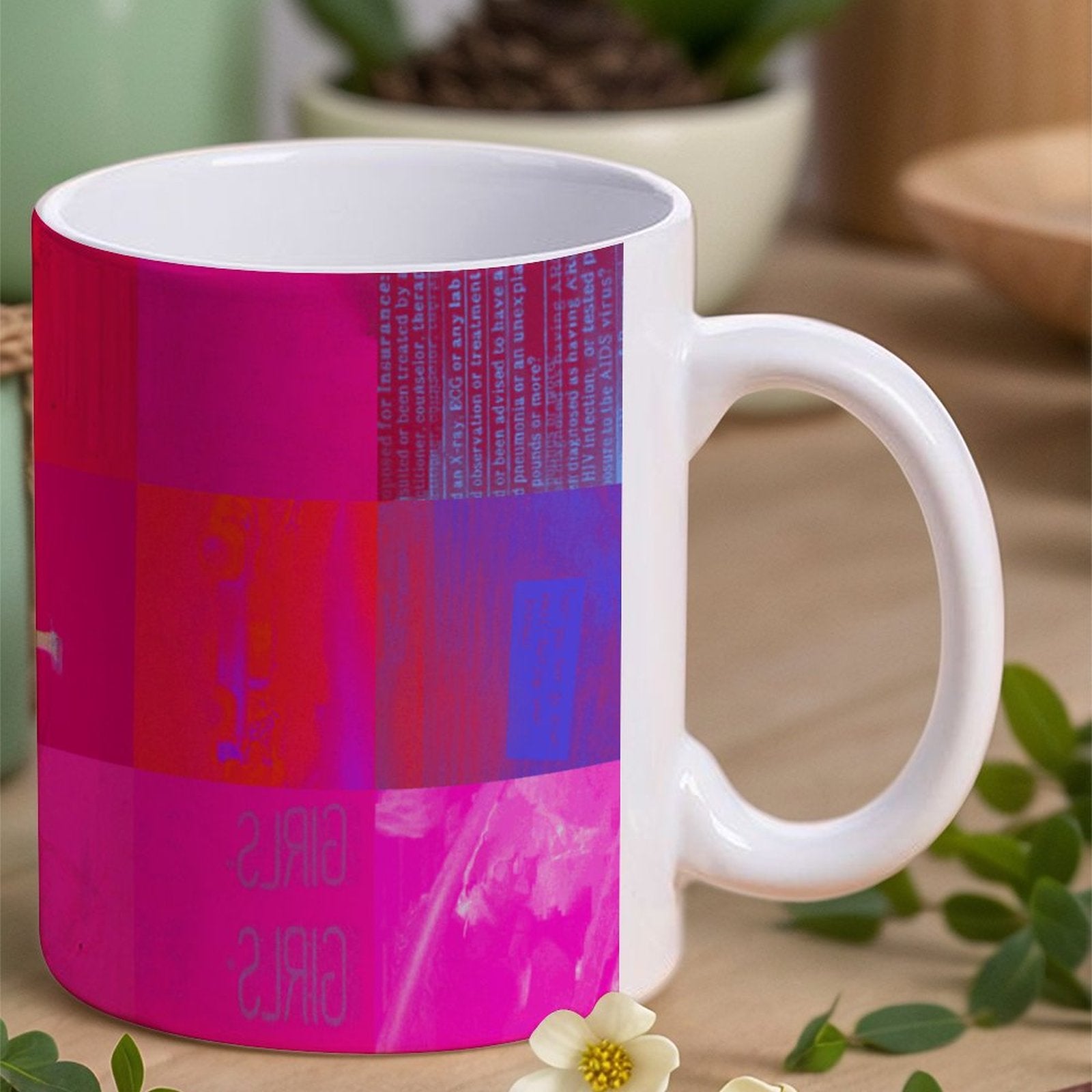 X-Ray Girls Glitch Art Grid Hot Pink Digital Distortion 14oz White Ceramic Mug with Handle