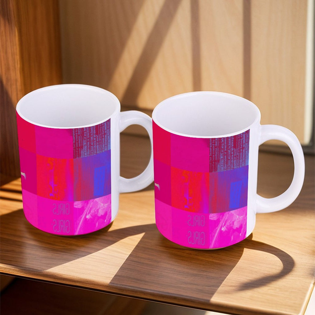 X-Ray Girls Glitch Art Grid Hot Pink Digital Distortion 14oz White Ceramic Mug with Handle