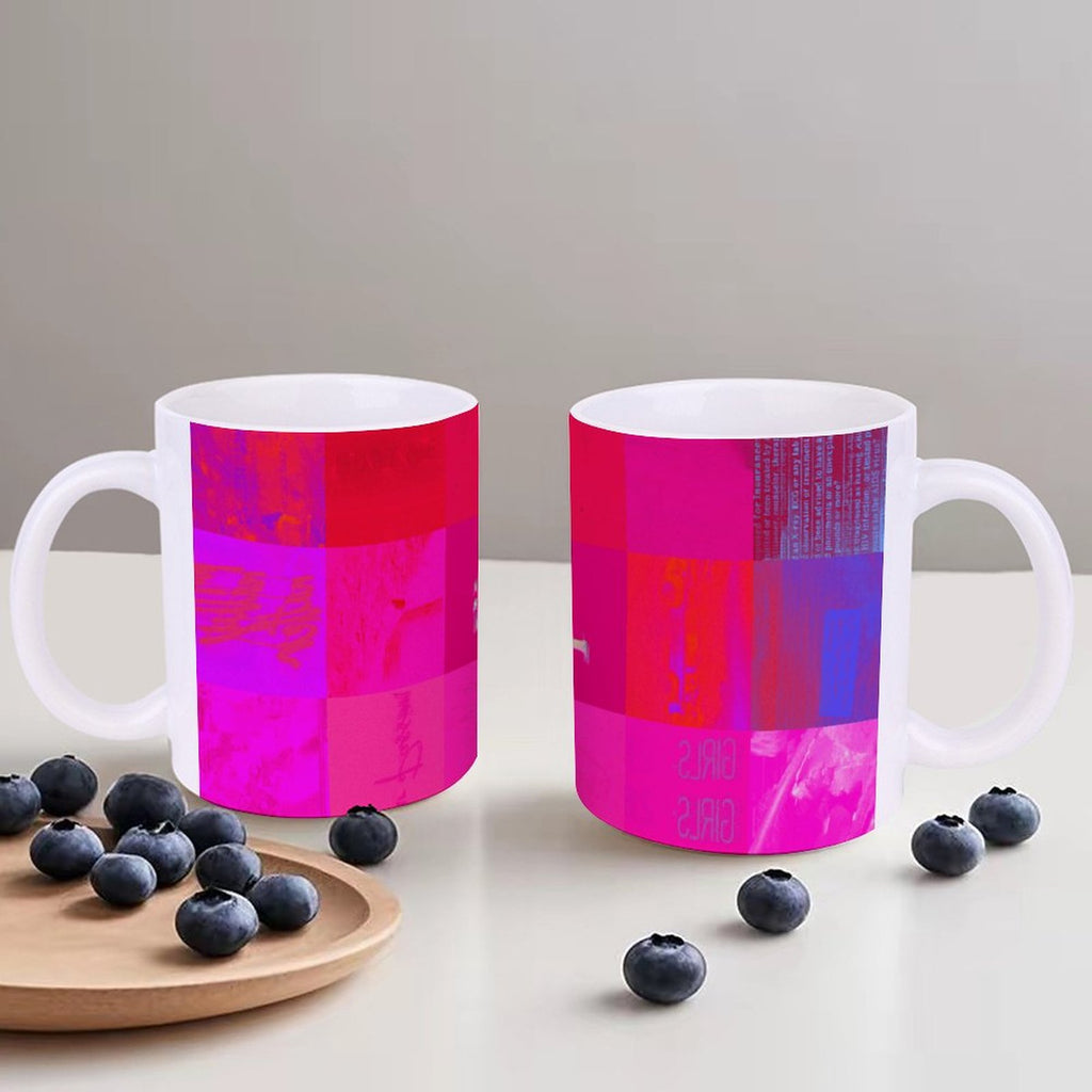 X-Ray Girls Glitch Art Grid Hot Pink Digital Distortion 14oz White Ceramic Mug with Handle