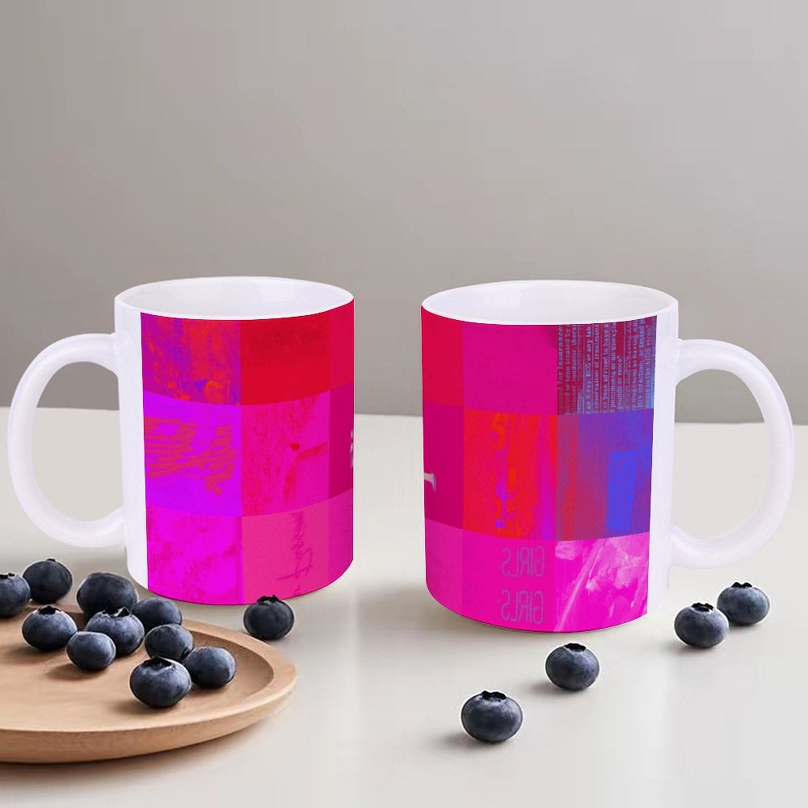 X-Ray Girls Glitch Art Grid Hot Pink Digital Distortion 14oz White Ceramic Mug with Handle