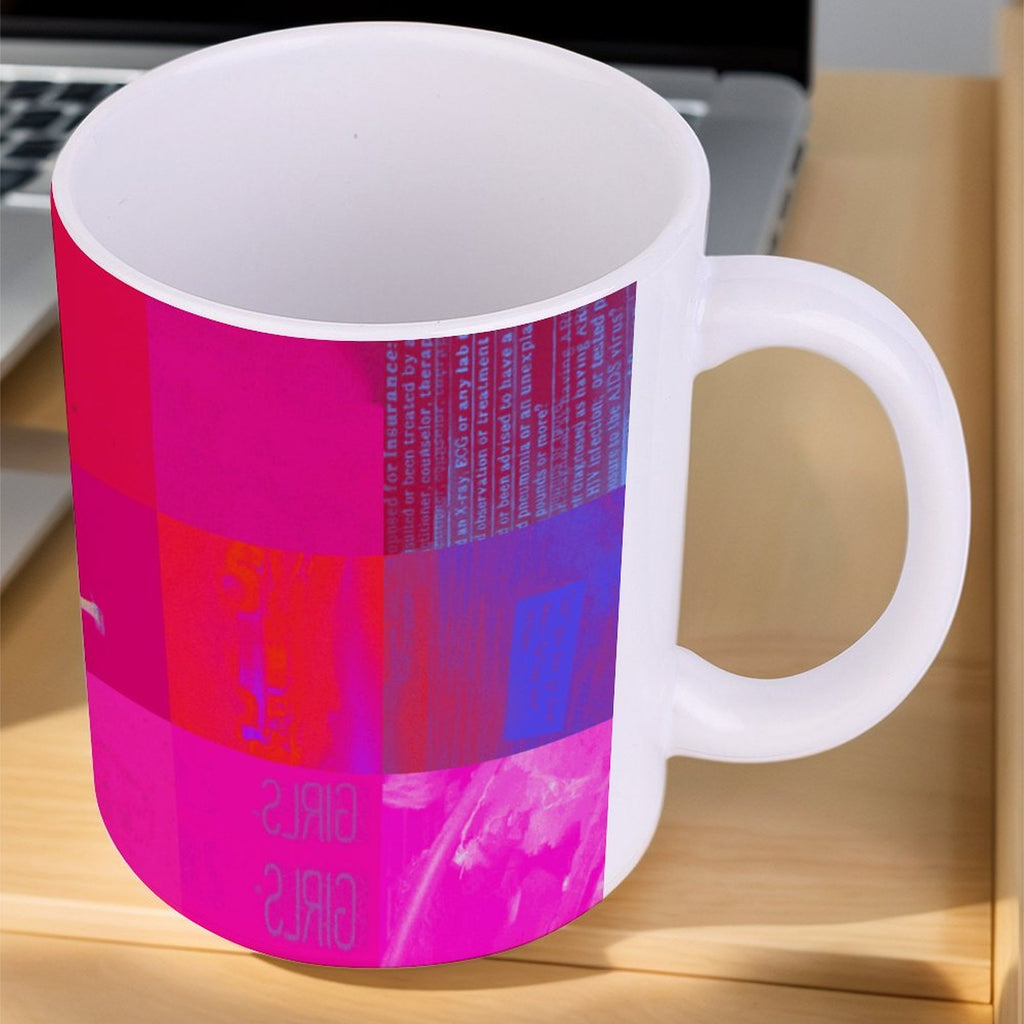 X-Ray Girls Glitch Art Grid Hot Pink Digital Distortion 14oz White Ceramic Mug with Handle