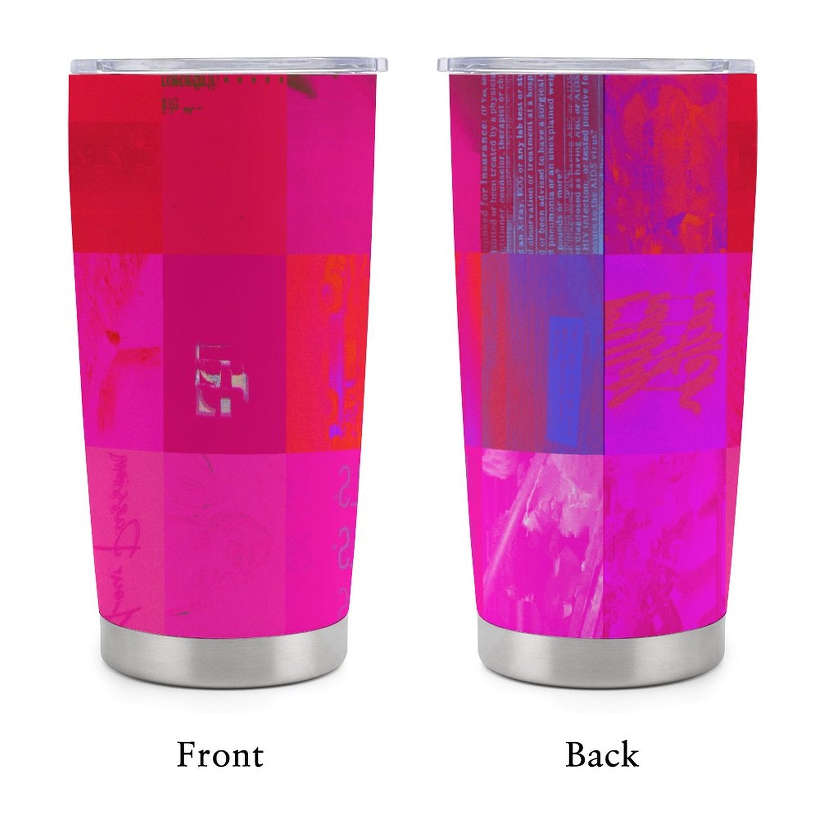 X-Ray Girls Glitch Art Grid Hot Pink Digital Distortion 20oz Insulated Stainless Steel Cup with Lid