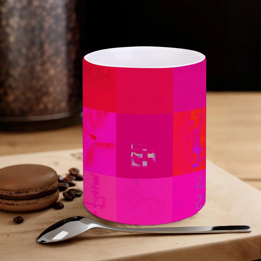 X-Ray Girls Glitch Art Grid Hot Pink Digital Distortion 14oz White Ceramic Mug with Handle