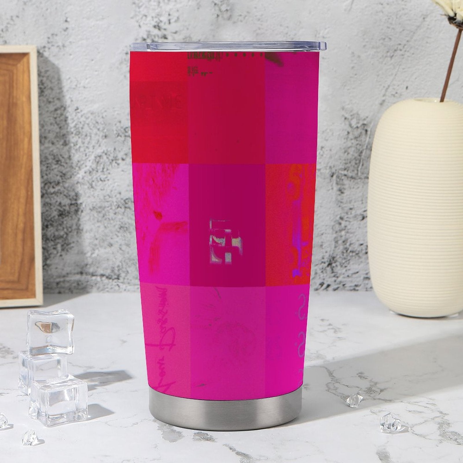 X-Ray Girls Glitch Art Grid Hot Pink Digital Distortion 20oz Insulated Stainless Steel Cup with Lid