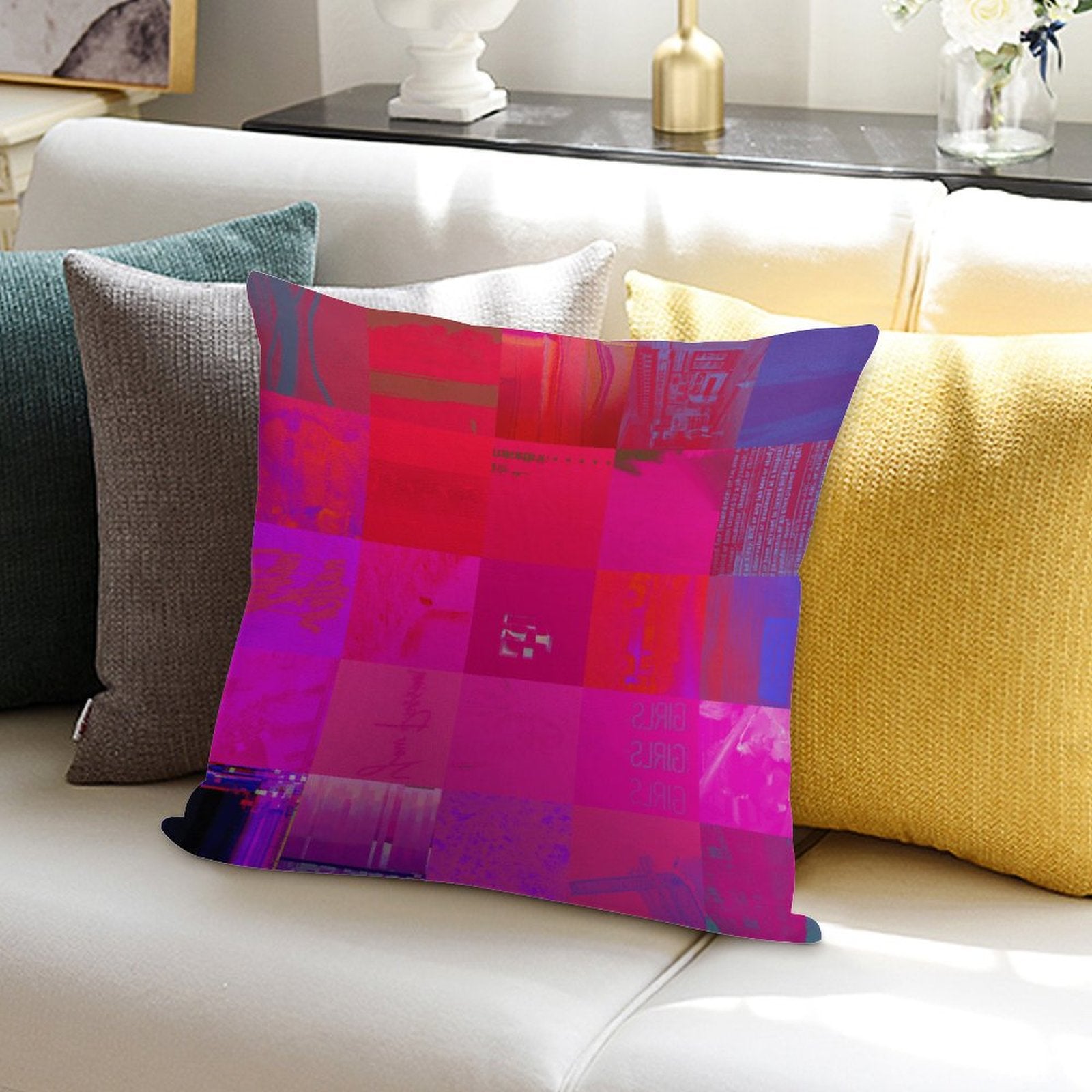 X-Ray Girls Glitch Art Grid Hot Pink Digital Distortion Ultra-soft Pillowcase
