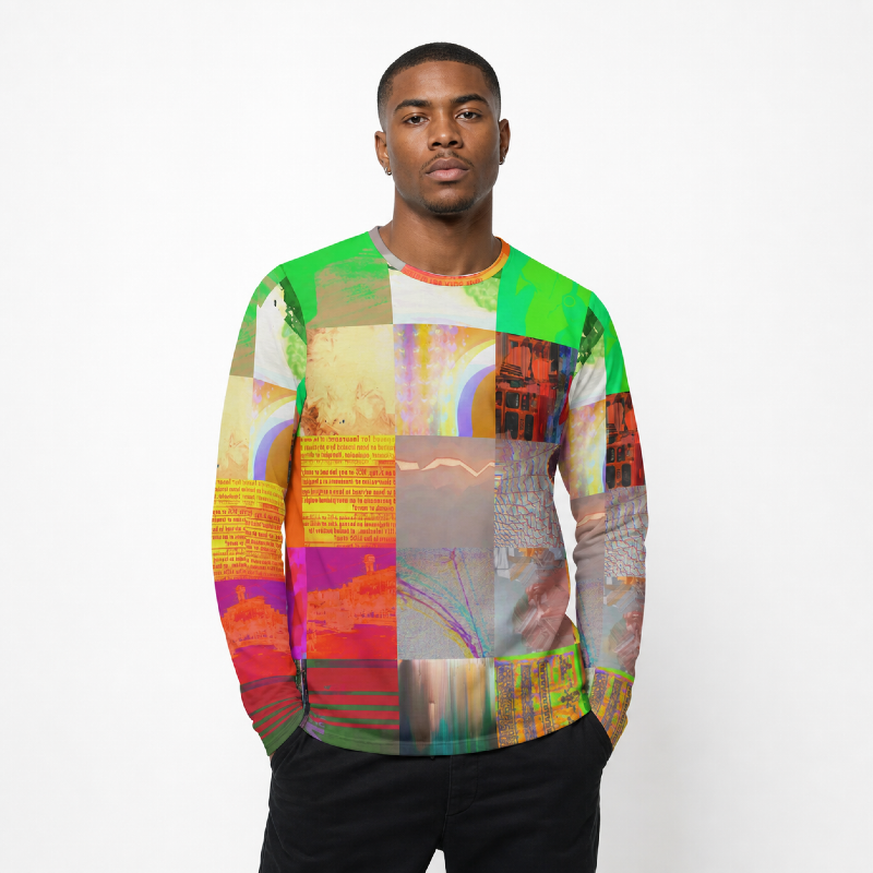 Bus 1521 Abstract Glitch Art Cyberpunk Grid Digital Distortion Long-Sleeve Tee