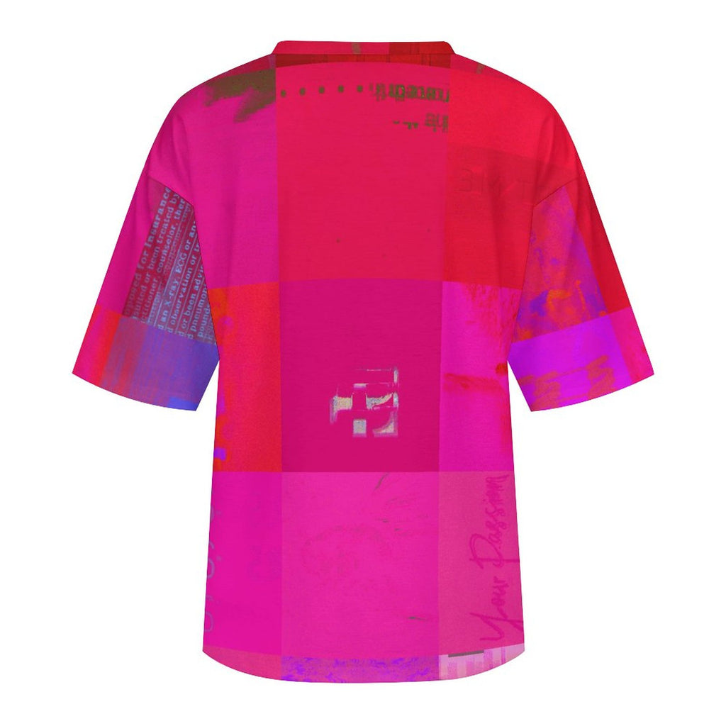 X-Ray Girls Glitch Art Grid Hot Pink Digital Distortion Cotton Men's Half-Sleeve T-Shirt