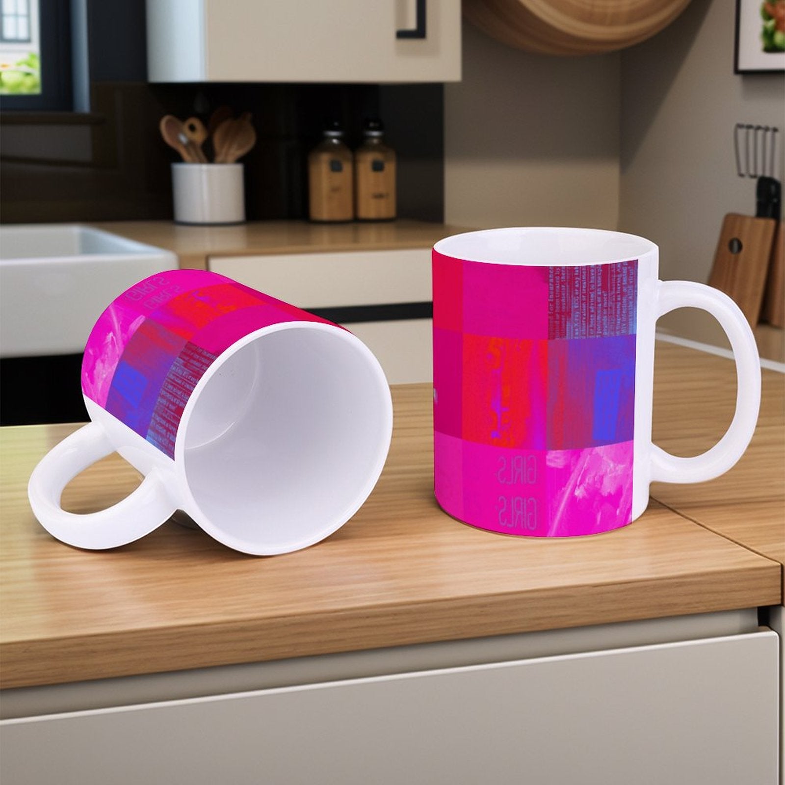X-Ray Girls Glitch Art Grid Hot Pink Digital Distortion 14oz White Ceramic Mug with Handle