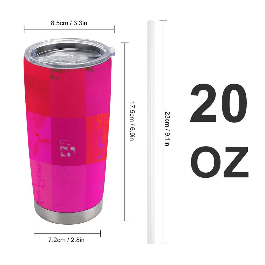 X-Ray Girls Glitch Art Grid Hot Pink Digital Distortion 20oz Insulated Stainless Steel Cup with Lid