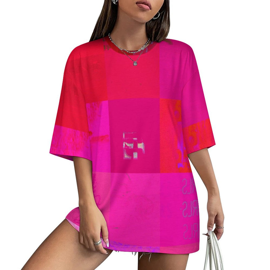 X-Ray Girls Glitch Art Grid Hot Pink Digital Distortion Cotton Men's Half-Sleeve T-Shirt