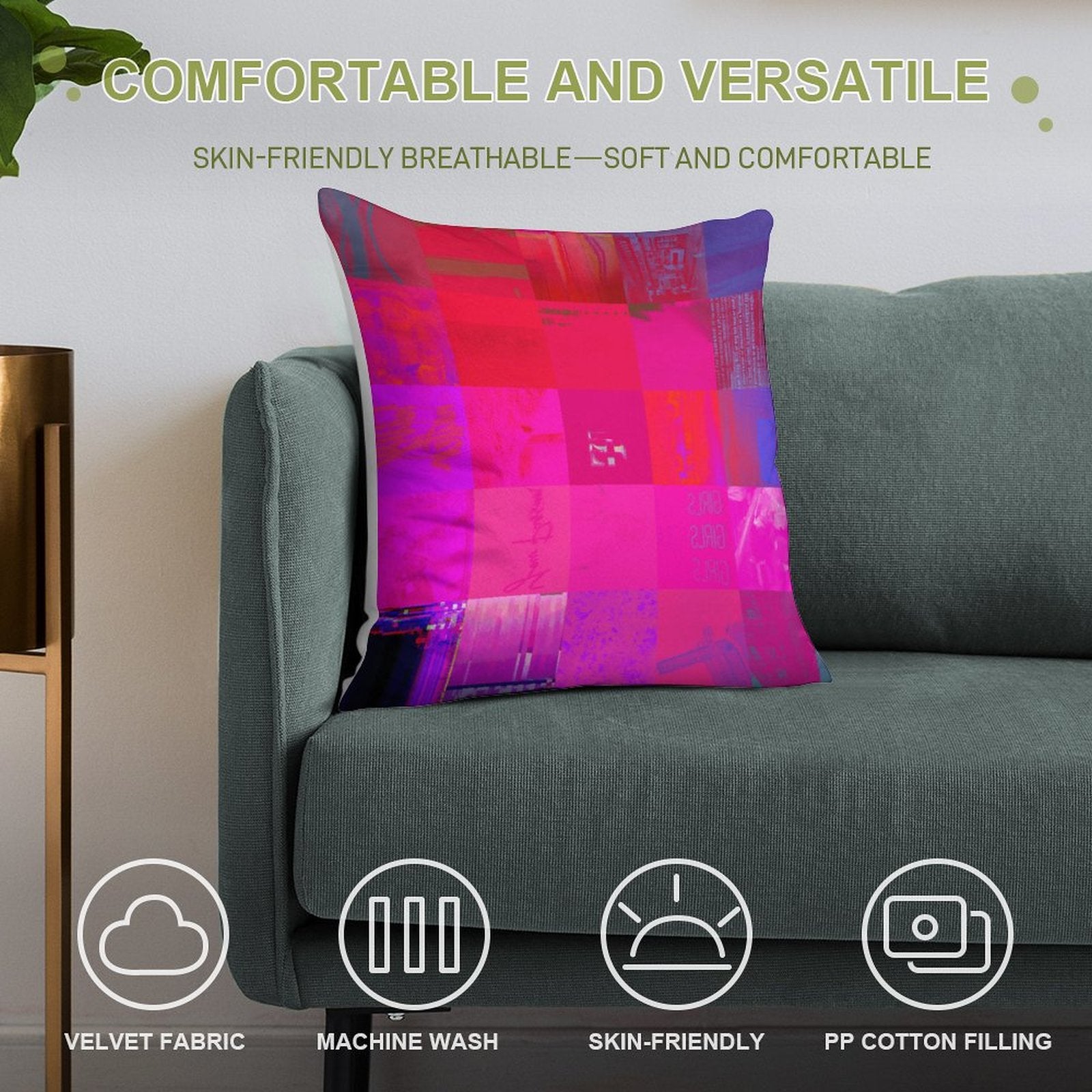 X-Ray Girls Glitch Art Grid Hot Pink Digital Distortion Velvet Pillowcase